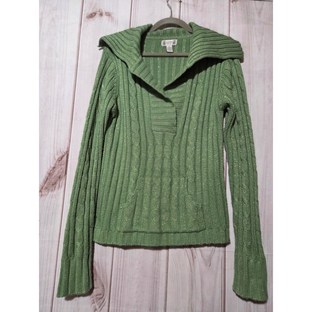 Duck Head Jeans Co Green Metallic Cable Knit Sweater XL Kangaroo Pocket Sailor‎